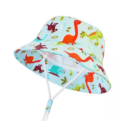 Baby Boy Girl Bucket Sun Hat 100% Cotton Animals Summer Beach Cap Toddler Kids • £3.99