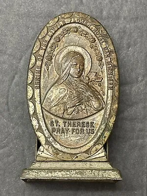Rare! Vintage 1940’s ST. THERESE Metal Shrine To Hold A Bottle Of Holy Water • $34.99