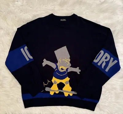 Iceberg History Bart Simpson Skateboard Sweater Knit Skater Navy Blue Vtg XXL • $498