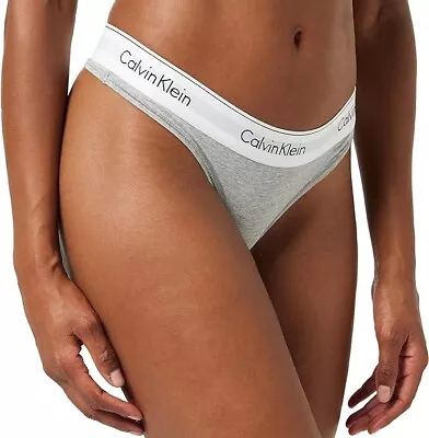Calvin Klein Women's Thongs Underwear Modern Cotton Knickers Panties Grey Size S • £13.99