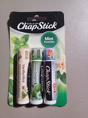 CHAPSTICK MINT FAVORITES 3pk Vanilla Mint Minty Delight Peppermint HTF Coll.! • $8.92