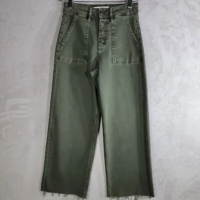 Hidden Jeans Womens 24 Khaki Green Exposed Button Fly Patch Pockets Wide Leg • $39.95
