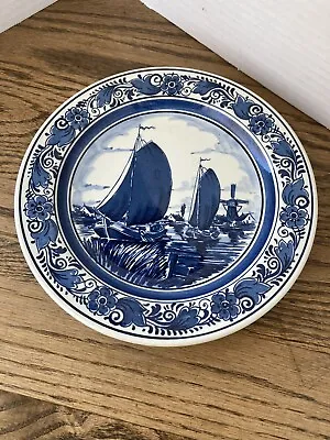 Blue Delft Blauw Made In Holland Sailboat Windmill Hand Painted Plate 8.25” • $18.95