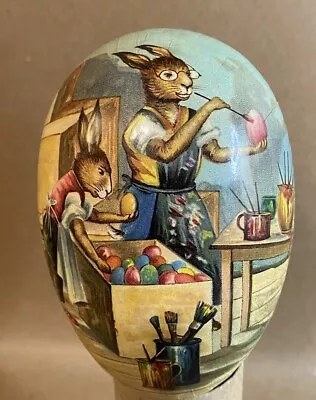 Vintage Nestler Paper Mache Easter Egg 4 1/2  With Rabbit Painting Eggs Germany • $12.99