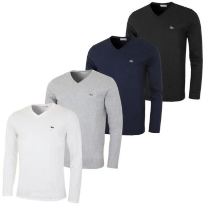 $52.95 • Buy New Mens Lacoste Long Sleeve Regular Fit Pima Jersey V-neck T-shirt