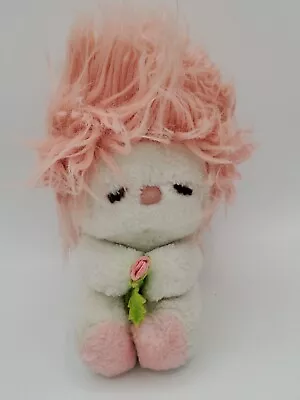 Vintage Dakin Nature Babies Frou Frou 6  Plush Pink Fuzzy Hair W/ Flower (READ) • $15.49