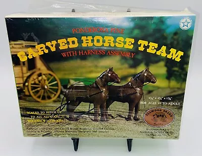 Ponderosa Pine Carved Horse Team With Harness Assembly Vintage Sealed #5020 1/16 • $34.99