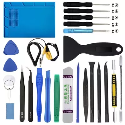 Professional Electronics Opening Pry Tool Repair Kit ESD Mat Band Metal Spudger • $27.95