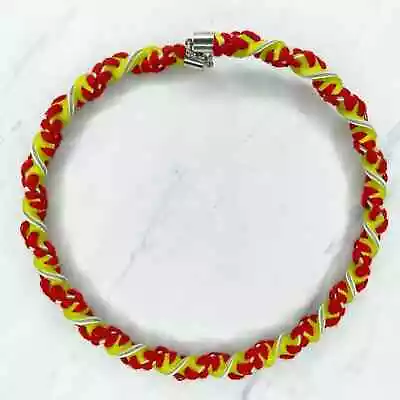 Red And Yellow Stitched Faux Leather Collar Choker Necklace • $6.99
