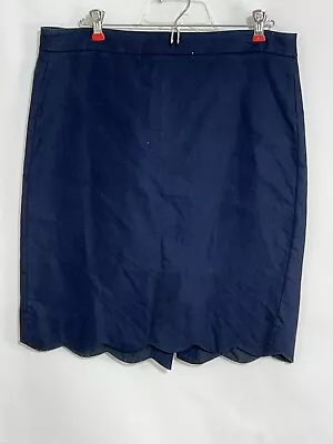 J. Crew Pencil Skirt Womens Size 8 Navy Blue Back Zipper Pink Scalloped Hem • $16.99