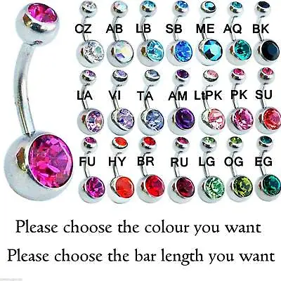 £2.85 • Buy BELLY BARS 6mm 8mm 10mm 12mm 14mm 16mm 18mm Double Jewelled 316L Surgical Steel
