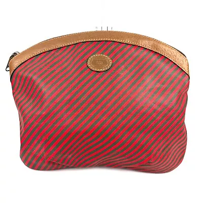 Vintage GUCCI Pouch Rigate Line Stripe Canvas Leather Clutch Purse Authentic V47 • $119.99