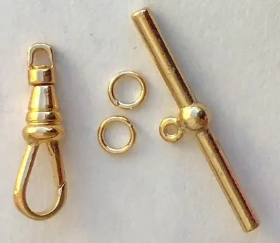 1 Set GOLD Tone Swivel Clip & T- Bar Toggle Clasp 1.5  Pocket Watch Chain Repair • $21.60