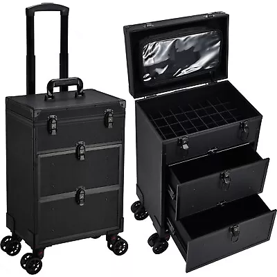 Faquenc Rolling Makeup Train Case With 2 Extra Large Drawers Nail Organizer C... • $132.36