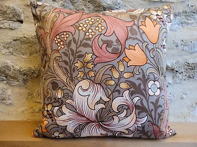 William Morris Golden Lily Brown Sateen & Mink Velvet Cushion Cover Sanderson • £32.50