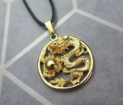 Lucky Chinese Dragon Men's Gold Adjustable Pendant Necklace • $16.02