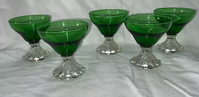 Anchor Hocking Forest Green Burple Champagne Sherbet Glass 3-3/4  Set Of 5 • £38.92