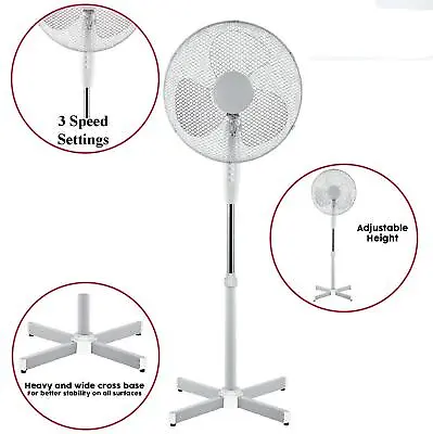 Oscillating Pedestal Fan 16  Portable 3 Speed Cooling Silent Fan Floor Standing • £20.95