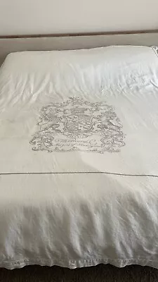 Restoration Hardware Wentworth Crest Belgian Linen Duvet King Size Set **AS IS** • $1000