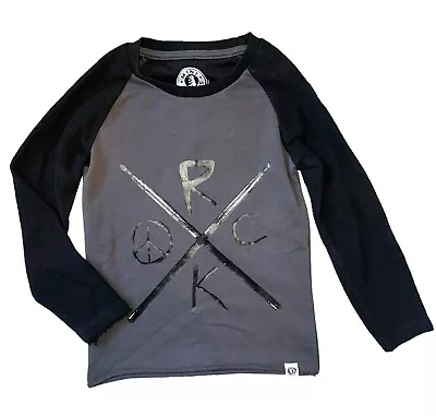 Mini Shatsu Kids Boys Gray Black Sleeve Fleece Lined Rock Peace Graphic Top 6 • $16.50