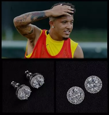 Men's Jadon Sancho Oversized 10mm 18ct White Gold Plate Cubic Zirconia Earrings • £8.95