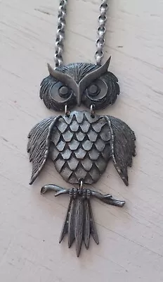 Vintage Articulated Great Horned Owl Necklace Pendant Silver Tone Nature Outdoor • $7.99