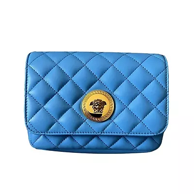 Versace Medusa Nappa Quilted Blue Leather Chain Crossbody • $2445.77