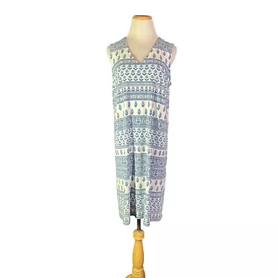 J. Jill Wearever Collection Size L Sleeveless Stretchy Knit Dress Blue White • $26.99