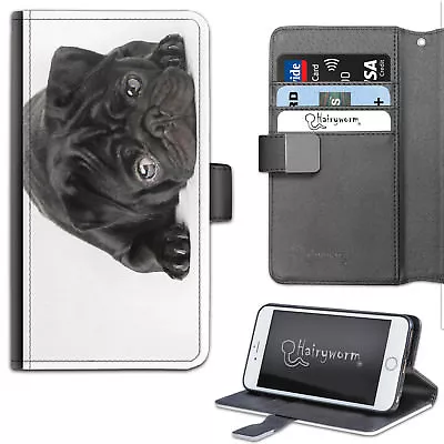 Black Pug Puppy Dog PU Leather Wallet Phone Case;Flip Case;Cover • $56.84