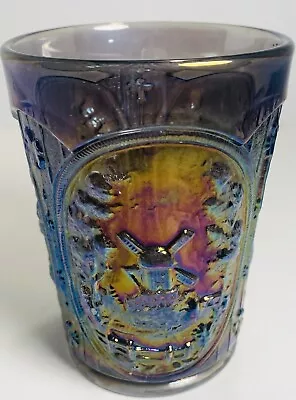 VTG IMPERIAL GLASS Carnival Glass Windmill Blue Smoke Amber Iridescence Tumbler • $14