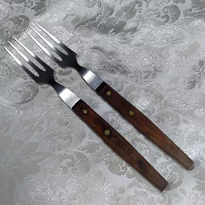 (2) Ekco 3 Prong Tine Meat Dinner Fork 8” Stainless Granny Fork Wood Handle • $32.99