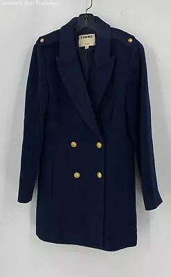 L'Agence Womens Blue Wool Blend Long Sleeve Double Breasted Overcoat Size 6 • $36