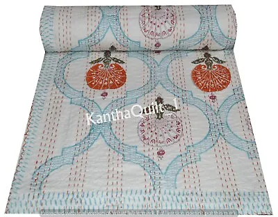 £53.40 • Buy Hand Block Kantha Quilt Cotton Indian Bedspread Handmade Bedding Blanket Throw
