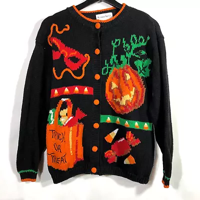 Halloween Holiday Pumpkins Sweater Cardigan Medium Alexandra Bartlett Retro Vtg • $29.99