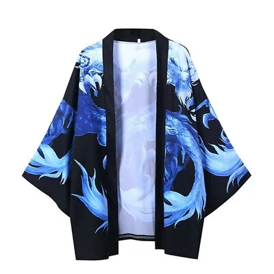 Fashion Mens Oversized Kimono Cardigan Shirts Top Print Half Sleeve Blouse Tops • £10.10