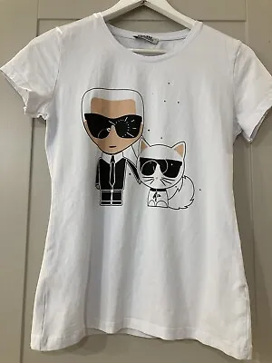 Karl Lagerfeld White CartoonCat Graphic Tshirt • £15