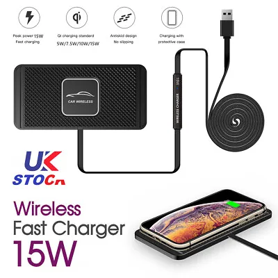 15W Car Wireless Fast Charging Charger Mat Non-Slip Pad Holder Fr IPhone Samsung • £9.89