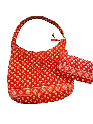 Womens Vera Bradley Nantucket Hobo Red White Shoulder Bag * Wallet Lot • $17.99