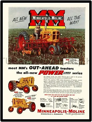 Minneapolis Moline Model 445 Universal Tractor Ad 9  X 12  Metal Sign • $14.99