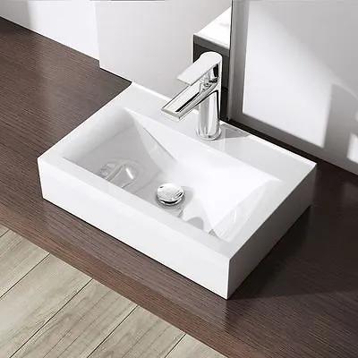 £50.60 • Buy Modern Bathroom Wash Basin Sink Ceramic Wall Hung White Rectangle 450x305x105mm