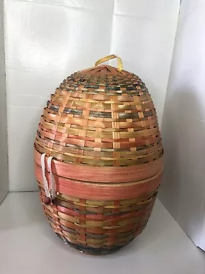 £28.21 • Buy Vintage Woven Pastel Hand Made Painted Spring Easter Egg Bunny Basket W/Lid 11”H