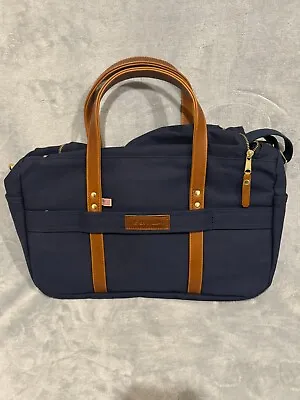 Peter Millar Navy Overnight Travel Leather Trim Zipper Duffel Bag Shoulder Strap • $54.99