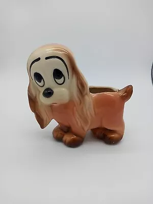 Vintage Ceramic Puppy Dog Planter Big Eyed  Cocker Spaniel Brown And Peach • $9