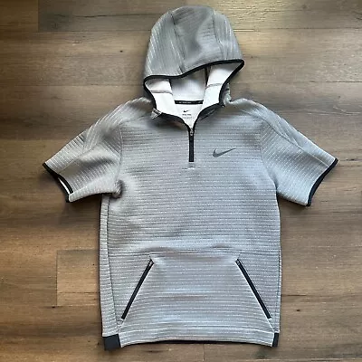 Nike PRO Short Sleeve 1/4 Zip Training Hoodie Mens S Gray • $54.50