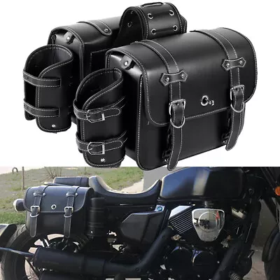 Motorcycle PU Leather Saddlebags Water Cup Holder Universal For Dyna Sportster • $109.99