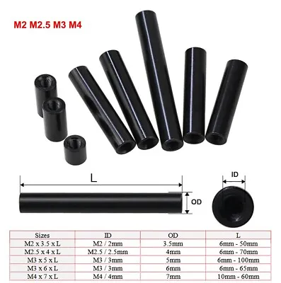 Black M2 M2.5 M3 M4 Aluminum Round Threaded Sleeve Standoff Pillar Connector Nut • $4.09