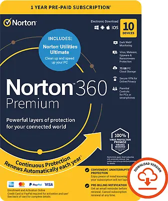 £37.99 • Buy Norton 360 Premium+Utilities Ultimate 2022/2023, 10 Device, 1 Year - By Post