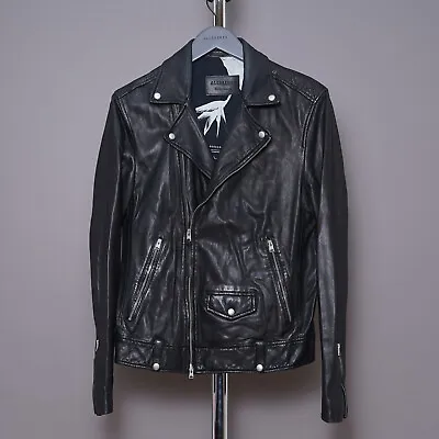 ALL SAINTS ACE Leather Jacket Extra Small Mens Black Biker Moto Celebrity XS • $303.10