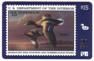 Duck Hunting Permit Stamp Card #62 'Void After 1996' Mallards GOLD* Phone Card • $11.97