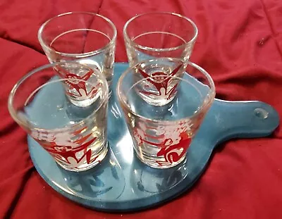 Rare Vintage FOUR No Evil Wise Monkey Shot Glasses With Serving Paddle! • $14.40
